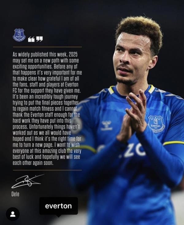 阿里告別埃弗頓：是時(shí)候開始新篇章了，感謝所有人對(duì)我的支持